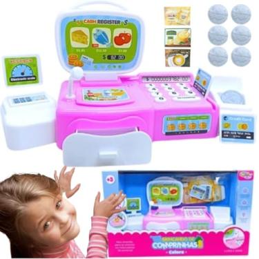 Imagem de Mini Caixa Registradora COM GAVETA E SCANNER Infantil Som Luzes MERCADO MERCADINHO COMIDINHA SUPERMERCADO MAQUINA ACESSORIOS COMPRAS APRENDIZADO EDUCATIVO 18CM