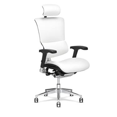Imagem de X-Chair Cadeira executiva X4 de alta qualidade, couro branco com encosto de cabeça - Assento ergonômico para escritório/suporte lombar variável dinâmico/reclinável flutuante/estética