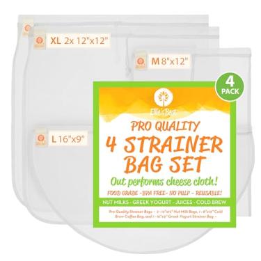 Imagem de Sacos de leite de amêndoas de qualidade profissional, saco de coador de iogurte grego e saco de café de bebida fria – leite de amêndoa de grau comercial reutilizável para todos os fins etc – Malha fina de grau alimentício de nylon livre de BPA – Pacote com 3