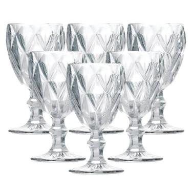 Imagem de Jogo 6 Taças Vinho e Água Vidro Diamond Transparente 340ml - Vivaflor Decor