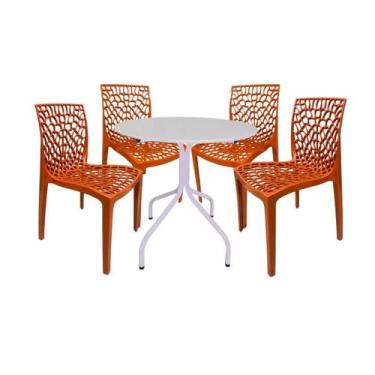 Imagem de Jogo Mesa Redonda Branca Com 4 Cadeiras Gruvyer Terracota Sorveteria -