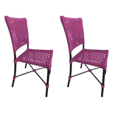 Imagem de Kit 2 Cadeiras Roma Corda Náutica Base em Alumínio Preto/rosa - GUIMAR