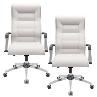 Imagem de Kit 02 Cadeiras De Escritório Giratória Presidente Base Cromada Kirk P03 Facto Branco - Lyam Decor