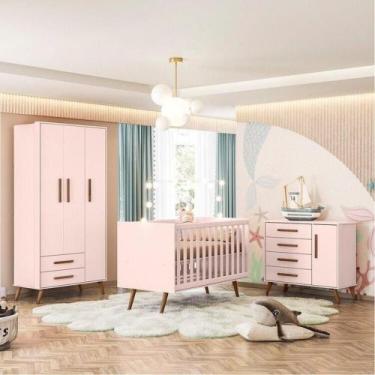 Imagem de Quarto de Bebê Completo Guarda-Roupa, Berço e Cômoda Q-Encanto Retrô R