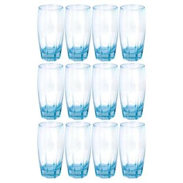 Imagem de 12 Copos Flórida Vidro Luxo Azul Praticasa 370ml