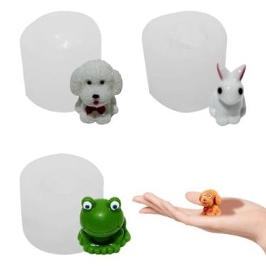Imagem de DeryArcle 3 moldes de mini animais para resina, molde de resina de sapo 3D, moldes de silicone Little Bunny, molde de fundição epóxi de cachorro de pelúcia para sabonete DIY, vela, chaveiro,