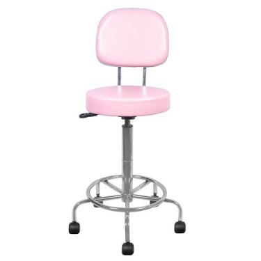 Imagem de Cadeira Mocho Alta Cromada Rosa Bebe Estética Giratória maca com encos