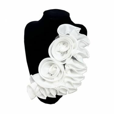 Imagem de Remendos de renda com flores plissadas 3D, roupas feitas à mão, colarinho remendo no peito, apliques de tecido, acessórios de costura para vestido de noite de casamento DIY (estilo 2 branco)