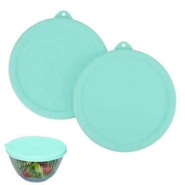 Imagem de LUVCOSY Tampas de silicone adequadas para Pyrex 7401-S tigelas de mistura de vidro esculpido com 3 xícaras, pacote com 2 capas de silicone de tamanho pequeno, seguro para lava-louças e micro-ondas