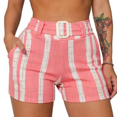 Imagem de Shorts Feminino Cinto Fivela Bermuda Malha Crepe Bolso Social Cintura 
