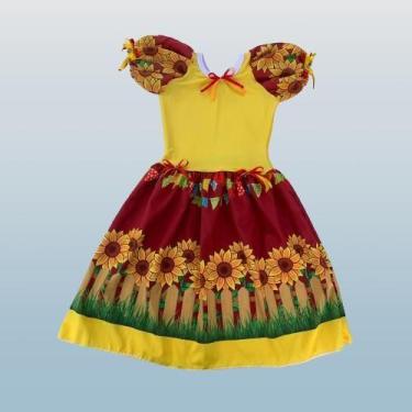 Imagem de Vestido caipira infantil amarelo girassol tecido leve - Ana Fantasias,