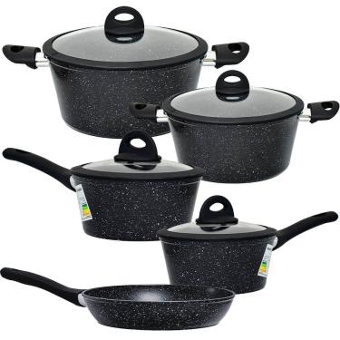 Imagem de Conjunto de Panelas de Indução Antiaderente Cerâmica Viena Preto 5 peças - Casambiente