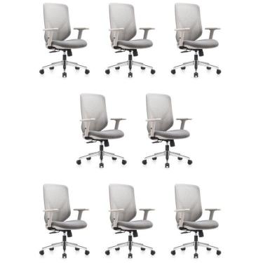 Imagem de Kit 8 Cadeiras Escritório Diretor NR17 Tela Mesh Gamma Cinza