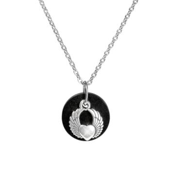 Imagem de Karelia Creations Pingente e colar de asa de anjo Shungite | Bloqueador de filtro de proteção autêntico, adulto, adolescentes, unissex, moderno | Ideia de presente de feriado, Aço inoxidável, Shungite