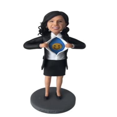 Imagem de Estatueta personalizada de mulher de negócios Bobblehead de 15 a 20 cm com rosto sorridente revelado com base na sua foto, presente feito à mão para aniversário, escritório, decoração de casa