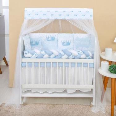 Imagem de Kit Mini Berço com 12 peças  Saia de Berço Bebê Menino Realeza Azul - 