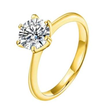 Imagem de Anel Solitário Zirconia Tungstênio Brilhante Banho Ouro 18k - Oremte, 