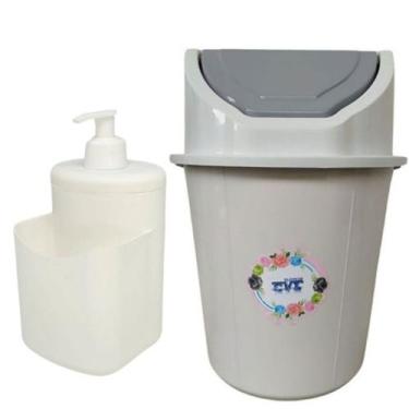 Imagem de Kit Lixeira Grande 13L + Porta Detergente e Bucha 500ml CVL - JW SHOP,