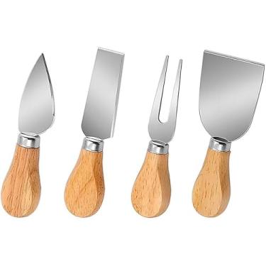 Imagem de Conjunto de Facas para Queijo 4 Peças em Aço Inox com Cabo de Madeira – Utensílios Gourmet para Queijos Finos, Corte e Servir com Estilo