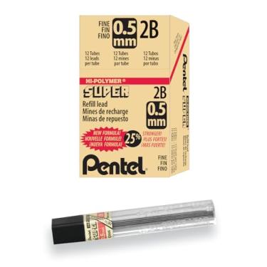 Imagem de Pentel Recarga de grafite super alto polímero, 0,5 mm, fina, 2B, 144 peças de chumbo (C505-2B), cinza