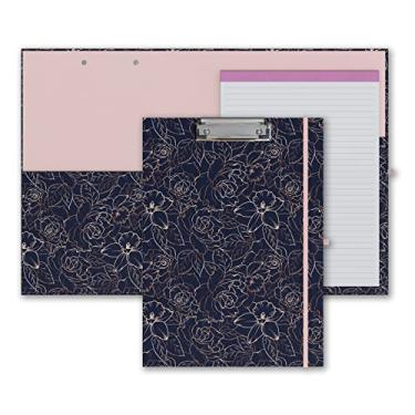 Imagem de Cute Clipboard Folio with Refillable Lined Notepad and Interior Storage Pocket for Office Black A4 Foldable Clipfolio - Navy Floral