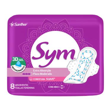 Imagem de Absorvente Sym 3D Gel Suave Com Abas 8 unidades