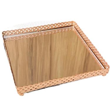 Imagem de Bandeja Decorativa Espelhado Multiuso Retangular/Quadrada para Banheiro Lavabo(Rose Quadrado 18x18)