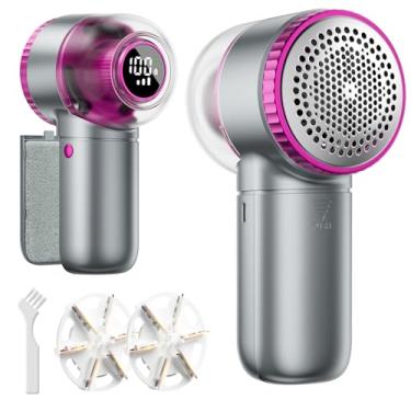 Imagem de Barbeador de tecido extragrande com escova de fiapos, barbeador de fiapos recarregável com visor digital, 3 velocidades, lâminas de 6 folhas, removedor de fiapos elétrico de 1200 mAh para remover