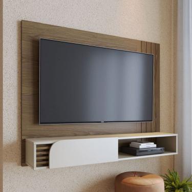 Imagem de Painel para TV Até 60 Polegadas Boss 1 Porta Ripado Amêndoa/Off White Matte - Pnr Móveis