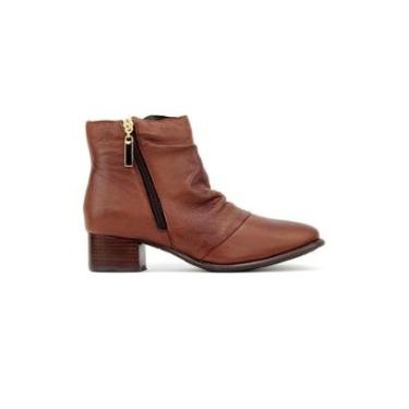 Imagem de Bota Cano Curto Pixolé Salto Baixo Couro Conhaque-Feminino