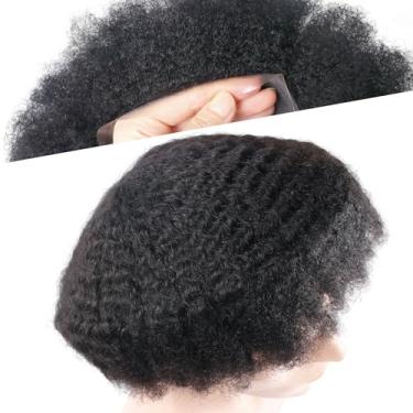 Imagem de lumeng Cabelo Afro Toupee para homens negros, perucas afro-americanas, encaracolado, unidades masculinas PU, sistema de cabelo humano 8 mm, afro cacheado, 360 ondas, unidade 8 x 10 unidades de cabelo