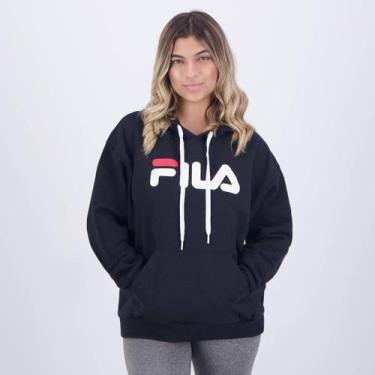 Imagem de Moletom Fila Comfort Letter II c/ Capuz Feminino, Preto, Branco, GG