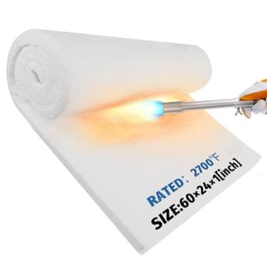 Imagem de Nelyrho Manta Isolante De Fibra Cerâmica 60" × 24" 1", À Prova Fogo E Resistente Ao Calor Até 2700°F, Ideal Para Defletores Fogões A Lenha, Lareiras, Fornos, Forjas, Fornos Pizza, Isolamento Lava-Lo