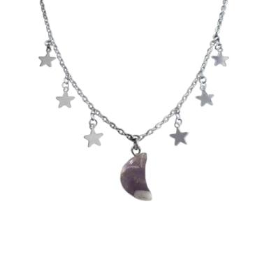 Imagem de LittleFathand Colar gótico feminino com pingente de lua crescente de sangue, pedra natural, lua, estrela, gargantilha para festa de Halloween, presente, Zinco, Sem Pedra Preciosa