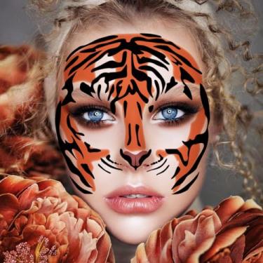Imagem de EFAIH Adesivos De Tatuagem Temporária Rosto Tigre Para Halloween - Pacote Com 5, 17 X Cm, Tatuagens Cosplay Adultos E Crianças, Fantasia Festa Perfeita