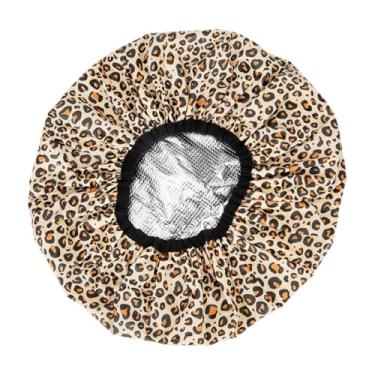 Imagem de FashionCha Touca de Banho Reutilizável para Cabeleireiro com Vaporizador de Cabelo para Condicionamento Profundo, Estampa de Leopardo