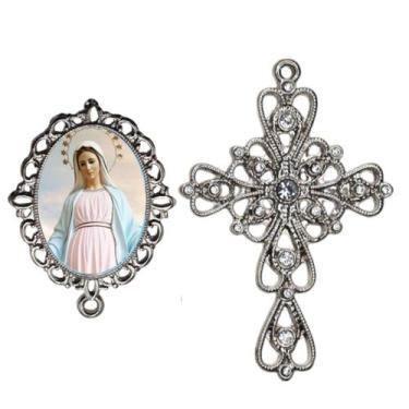 Imagem de Crucifixo Arabesco Terço de Noiva Relicario Rainha da Paz Peças para M