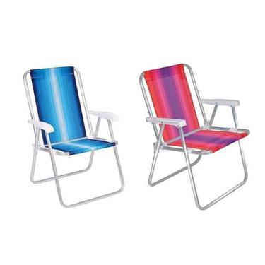Imagem de Kit 2 Cadeiras de Praia Mor Alta de Alumínio Dobrável Sortida