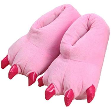 Imagem de YUNZLAN Pantufa De Pata Animal Felpuda Engraçada Para Meninos E Meninas, Mulheres Homens, Pantufas Inverno Unissex Com Garras Macias, Sapatos Pelúcia Cosplay, Tamanho M, Rosa