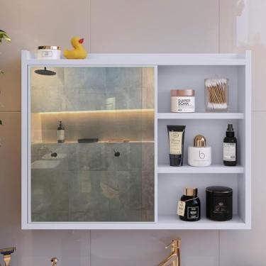 Imagem de Espelheira Luxo Porta Prateleira Organizadora Espelho Decorativo Armarinho Banheiro Suspenso - Loja Inova BR (Branco)