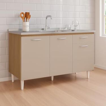 Imagem de Balcão de Cozinha120 CM Para Pia 3 Portas 1 Gaveta 100% MDF Compacta (OFF WHITE)