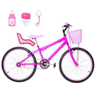 Imagem de Bicicleta Aro 24 Alumínio + Kit Passeio Pink E Rosa