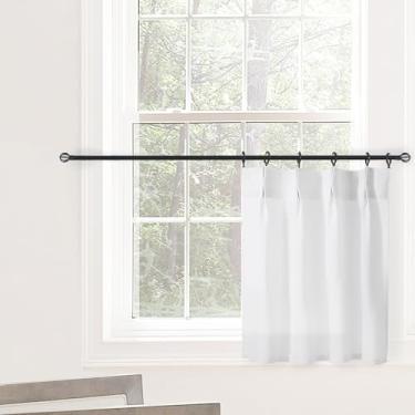 Imagem de Cortinas curtas modernas estilo casa de fazenda boho com pregas de 50,8 cm de comprimento de linho branco transparente para janela pequena cozinha janela café cortinas sobre a pia