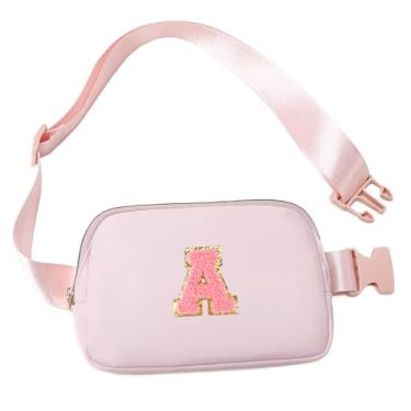 Imagem de SAIA TIAN Bolsa de cinto transversal ajustável para mulheres, pochete impermeável de grande capacidade com bolso traseiro com zíper, bolsa de cintura de viagem (14 x 21 cm), rosa, Tendência