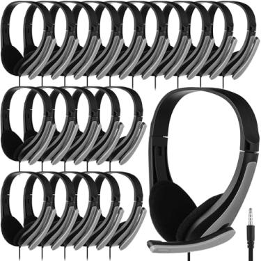 Imagem de Yunsailing Pacote com 20 fones de ouvido para sala de aula com microfone, conjunto de fones de ouvido com fio para escola, biblioteca, computador, escritório, adultos, plugue universal de 3,5
