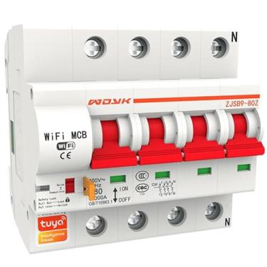 Imagem de Tuya Disjuntor inteligente WiFi em miniatura MCB 1P 2P 3P 4P 10A-125A Controle Remoto Interruptor de Energia Controle de Voz Temporizador Proteção contra Sobrecarga para Uso Doméstico Inteligente 4P