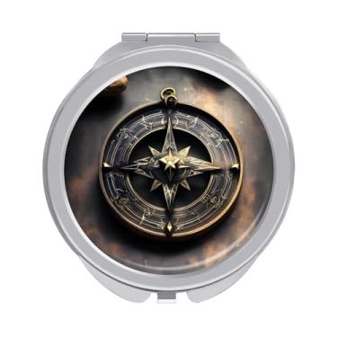 Imagem de Magical Design nórdico bússola compacto espelho de viagem com ampliação de 1x 2x espelho de maquiagem de viagem espelho de bolso espelho portátil pequeno para bolsa, espelho de mão, espelho de bolso