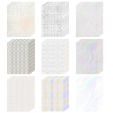 Imagem de STARVAST 90 folhas de papel adesivo holográfico, folhas laminadas de vinil holográfico transparente, papel holográfico autoadesivo tamanho A4 para impressão com estampa de estrela de arco-íris