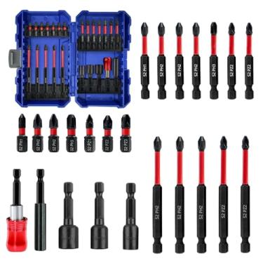 Imagem de Conjunto de 24 peças de chaves de fenda de impacto, conjunto de chave de fenda de aço S2 com caixa de armazenamento, com suporte retrátil e chave de porca magnética, adequado para chaves de fenda