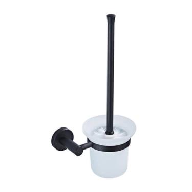 Imagem de Conjunto de banheiro de latão preto - barra de toalha com prateleira para secador de cabelo, suporte para papel higiênico, suporte para escova de vaso sanitário